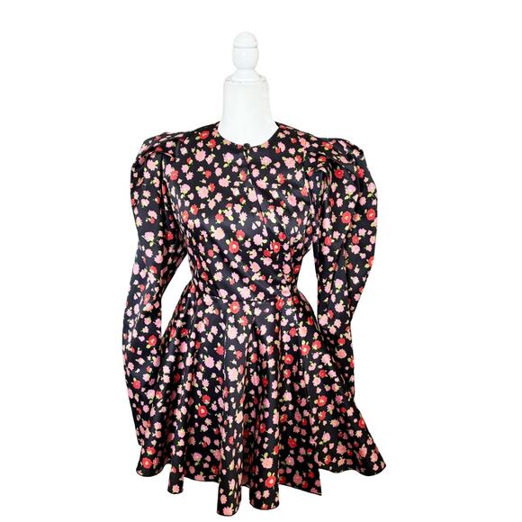 ROTATE Birger Christensen Pauline Floral Mini Dress 4 Black Pink Floral - Picture 5 of 16